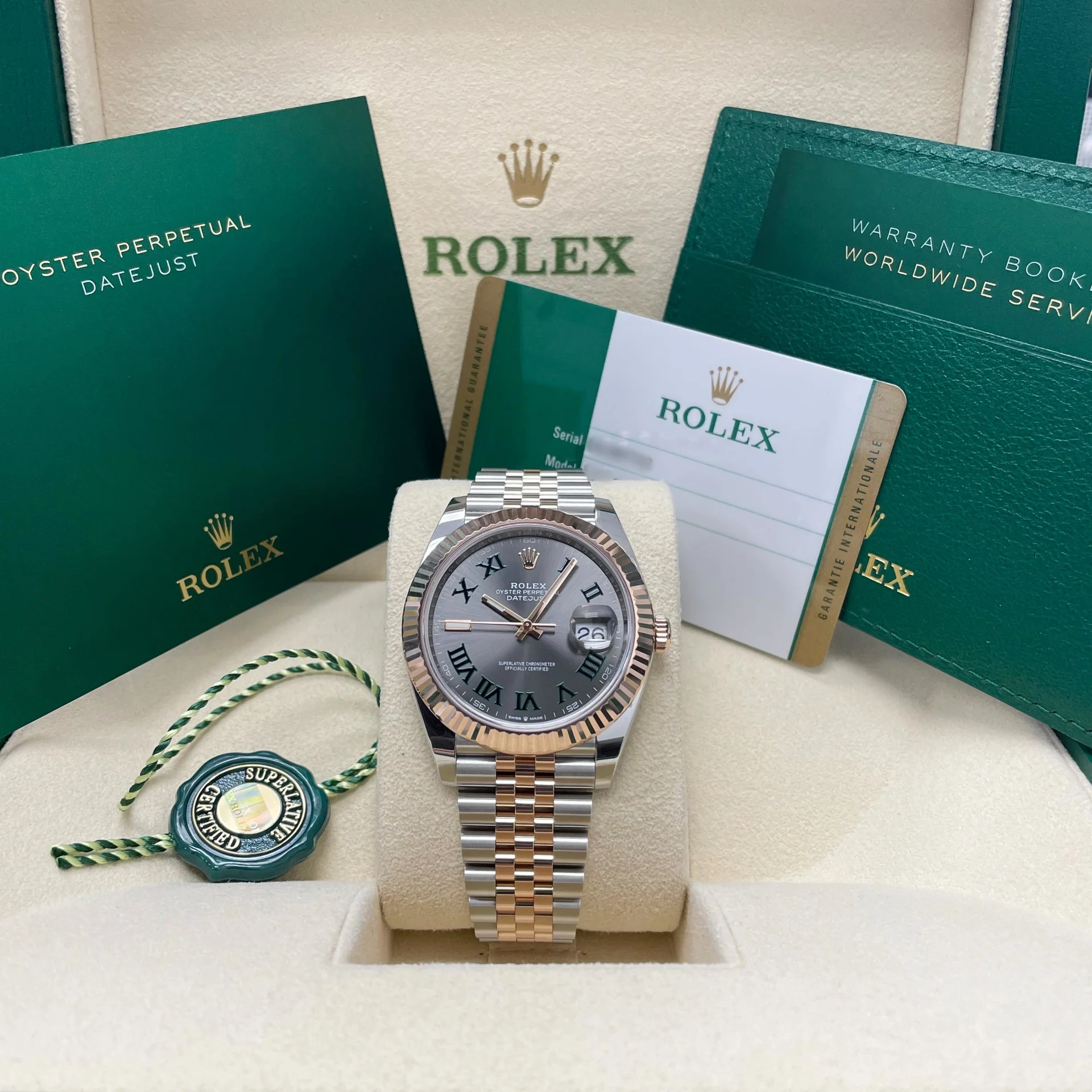 Rolex Datejust 41 Steel and Everose Gold Wimbledon Green Dial Jubilee Men's Watch M126331-0016