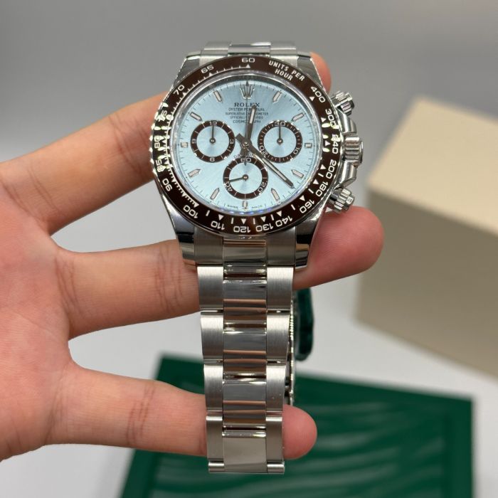 Rolex Cosmograph Daytona Platinum Ice-Blue Diamond-Set Dial and Chestnut Brown Bezel Men's Watch M126506-0002