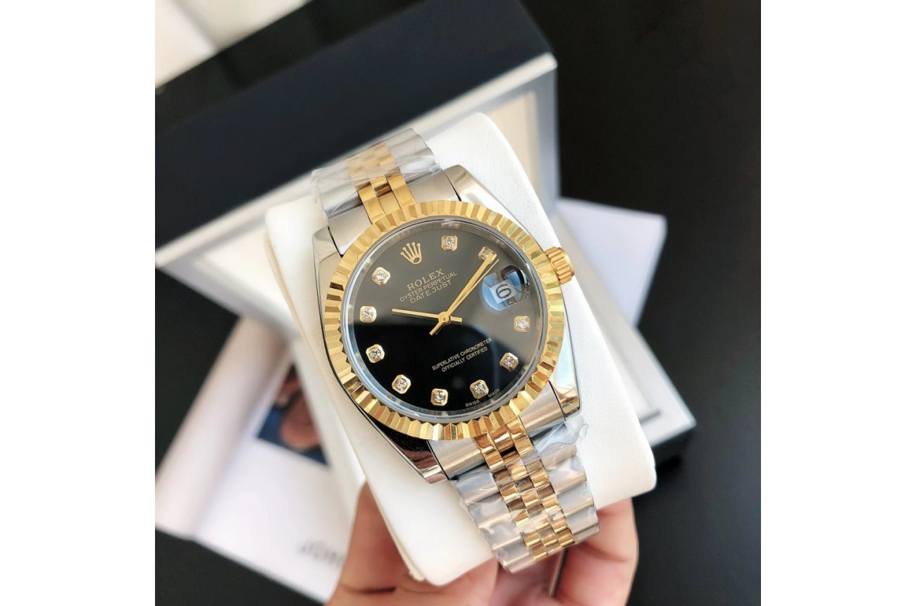 Rolex Datejust 36/28mm RG/SS Jub Black/Dia