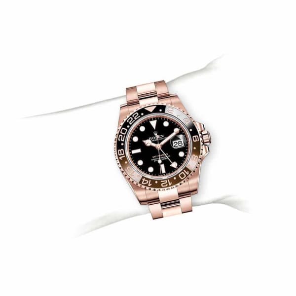 Rolex GMT-Master II 40mm Root Beer Black Dial Oyster Bracelet 18k Rose Gold Watch 126715chnr-0001