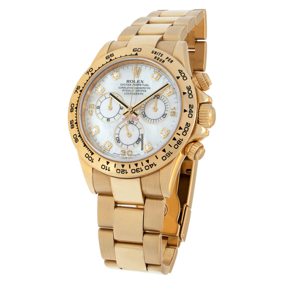 Rolex Cosmograph Daytona White Mother of Pearl Diamond Dial, Yellow Gold, 116508