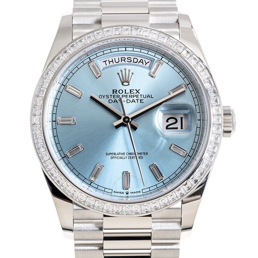 Lady Rolex DAY-DATE 36 128396TBR Ice Blue Baguette Index Replica