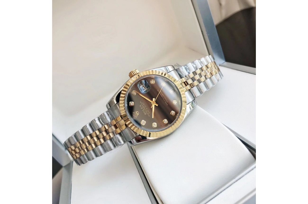 Rolex Datejust 36/28mm RG/SS Jub Black/Dia