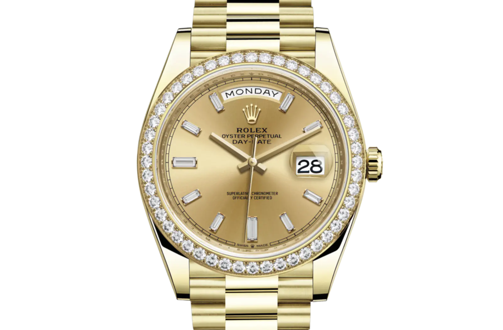 Day-Date 228348RBR Yellow Gold Diamond Bezel Champagne Diamond Dial