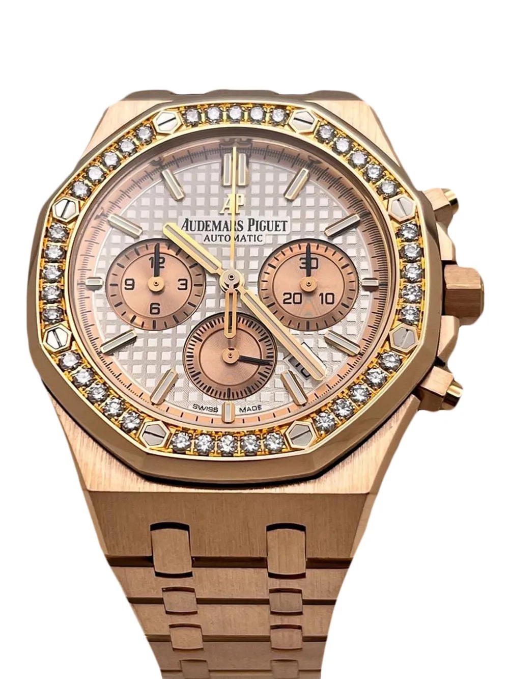 Audemars Piguet Royal Oak 26315OR.ZZ.1256OR.01 Chronograph Rose Gold Silver Dial Diamond Bezel