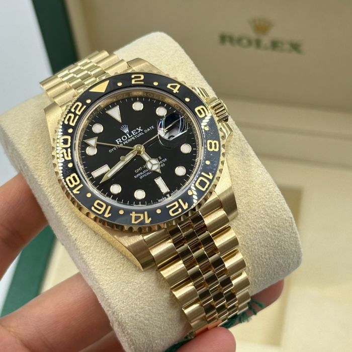 Rolex GMT Master ll Yellow Gold Black Dial Jubilee Bracelet Men's Watch 40mm M126718GRNR-0001