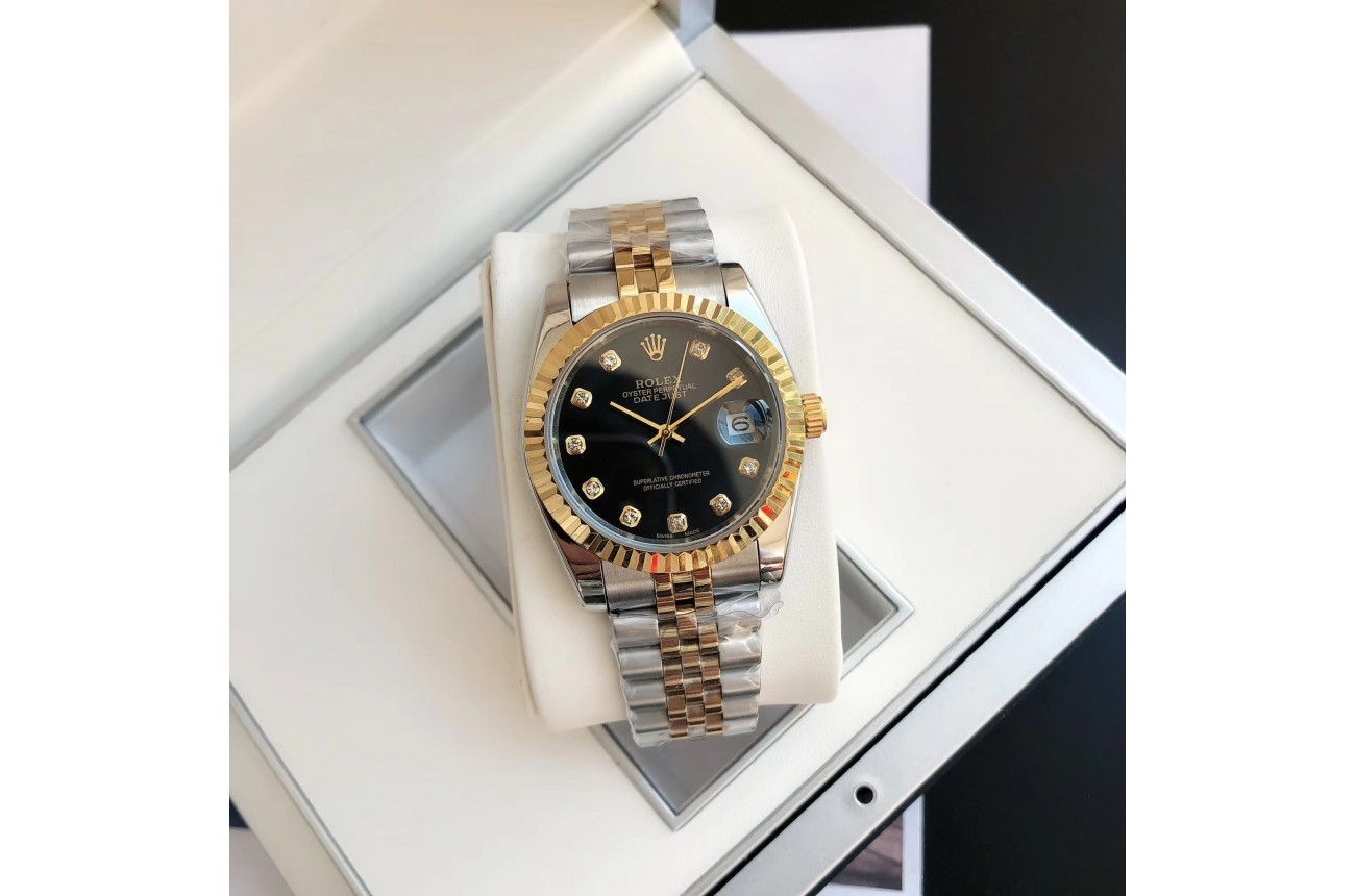 Rolex Datejust 36/28mm RG/SS Jub Black/Dia