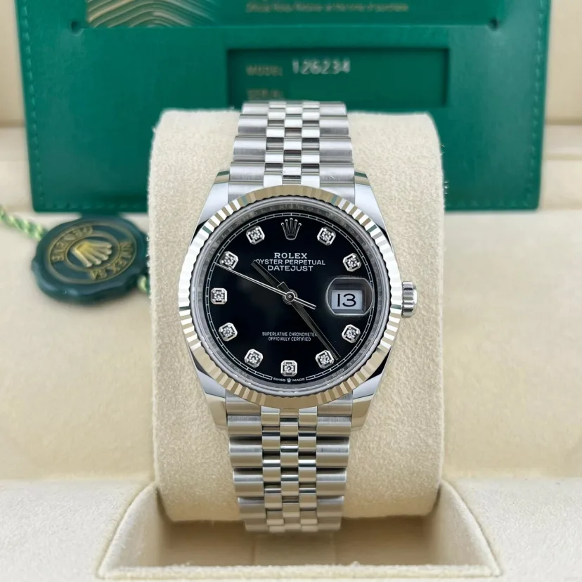 Rolex Datejust 36 Steel & White Gold Black Diamond Dial Women's Watch M126234-0027