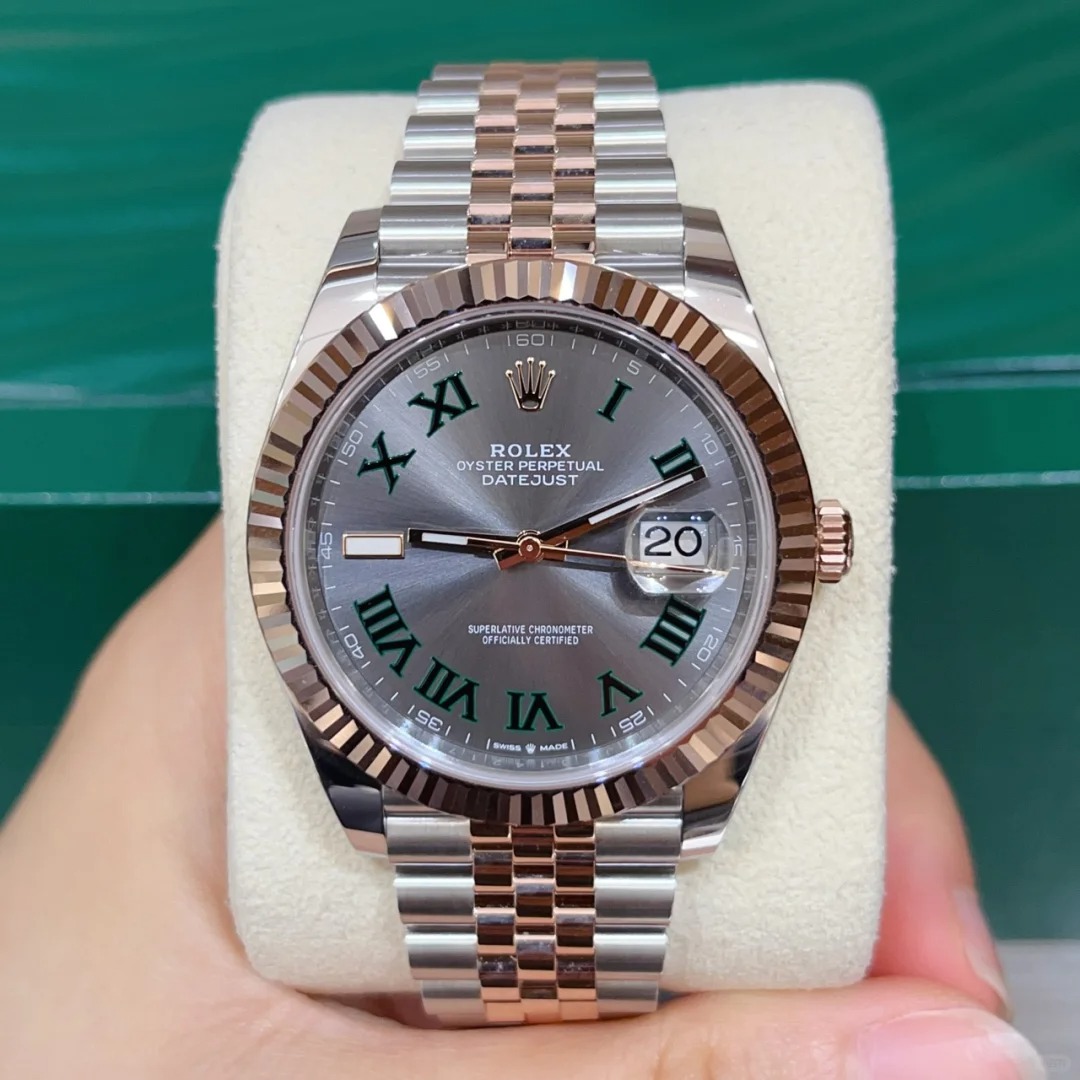 Rolex Datejust 41 Steel and Everose Gold Wimbledon Green Dial Jubilee Men's Watch M126331-0016