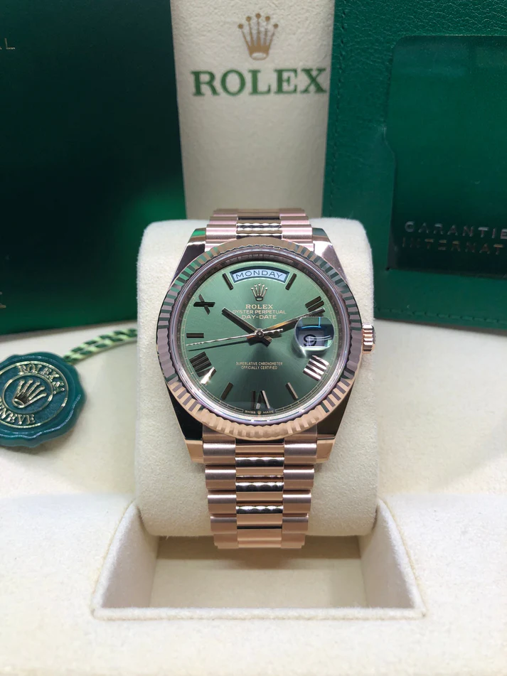 Rolex Day-Date 40 18k Everose Gold Olive Green Dial 60th Anniversary Men's Watch M228235-0025