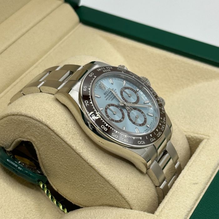 Rolex Cosmograph Daytona Platinum Ice-Blue Diamond-Set Dial and Chestnut Brown Bezel Men's Watch M126506-0002