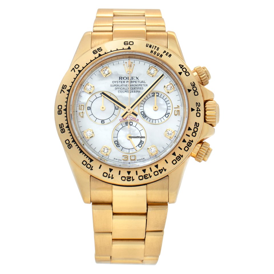 Rolex Cosmograph Daytona White Mother of Pearl Diamond Dial, Yellow Gold, 116508