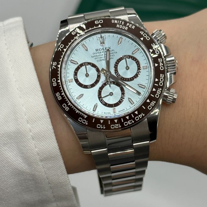 Rolex Cosmograph Daytona Platinum Ice-Blue Diamond-Set Dial and Chestnut Brown Bezel Men's Watch M126506-0002