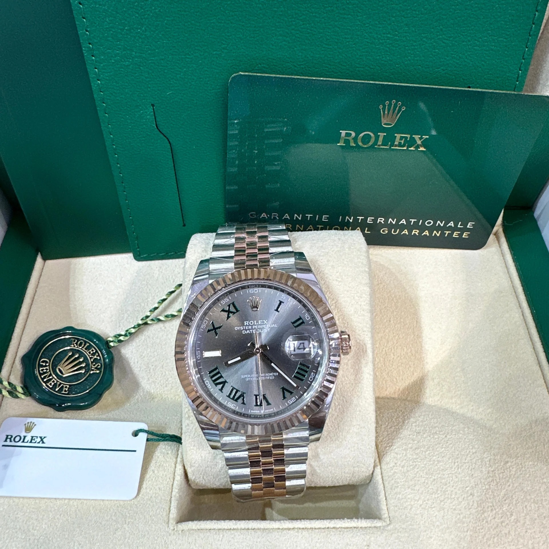 Rolex Datejust 41 Steel and Everose Gold Wimbledon Green Dial Jubilee Men's Watch M126331-0016