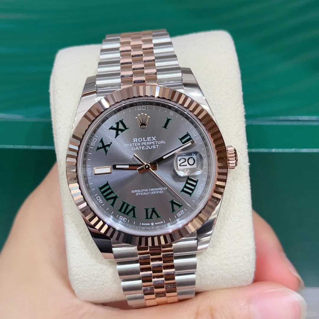 Rolex Datejust 41 Steel and Everose Gold Wimbledon Green Dial Jubilee Men's Watch M126331-0016
