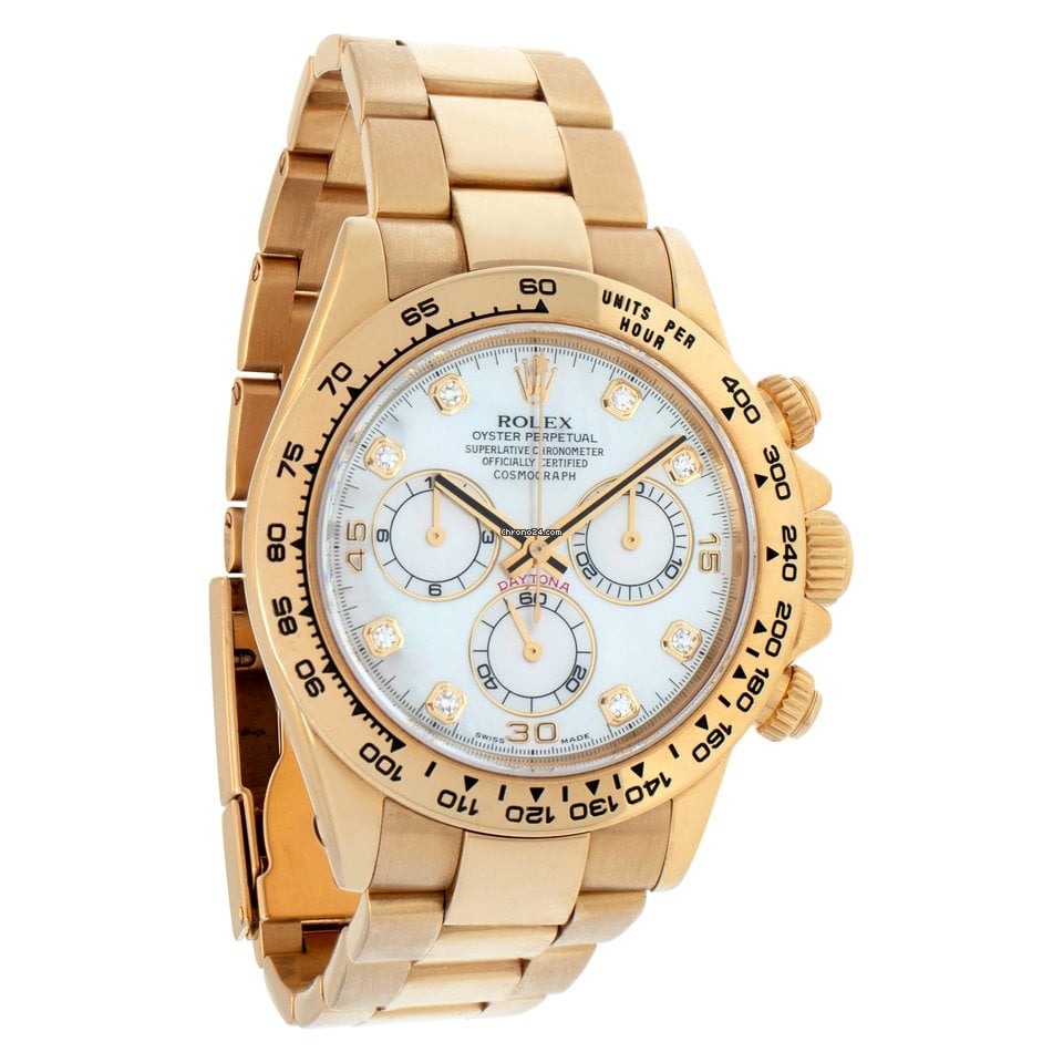 Rolex Cosmograph Daytona White Mother of Pearl Diamond Dial, Yellow Gold, 116508