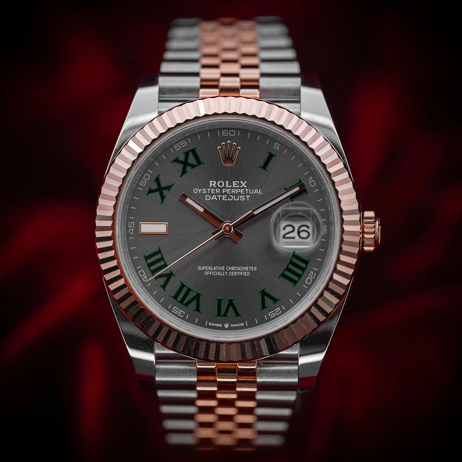 Rolex Datejust 41 Steel and Everose Gold Wimbledon Green Dial Jubilee Men's Watch M126331-0016