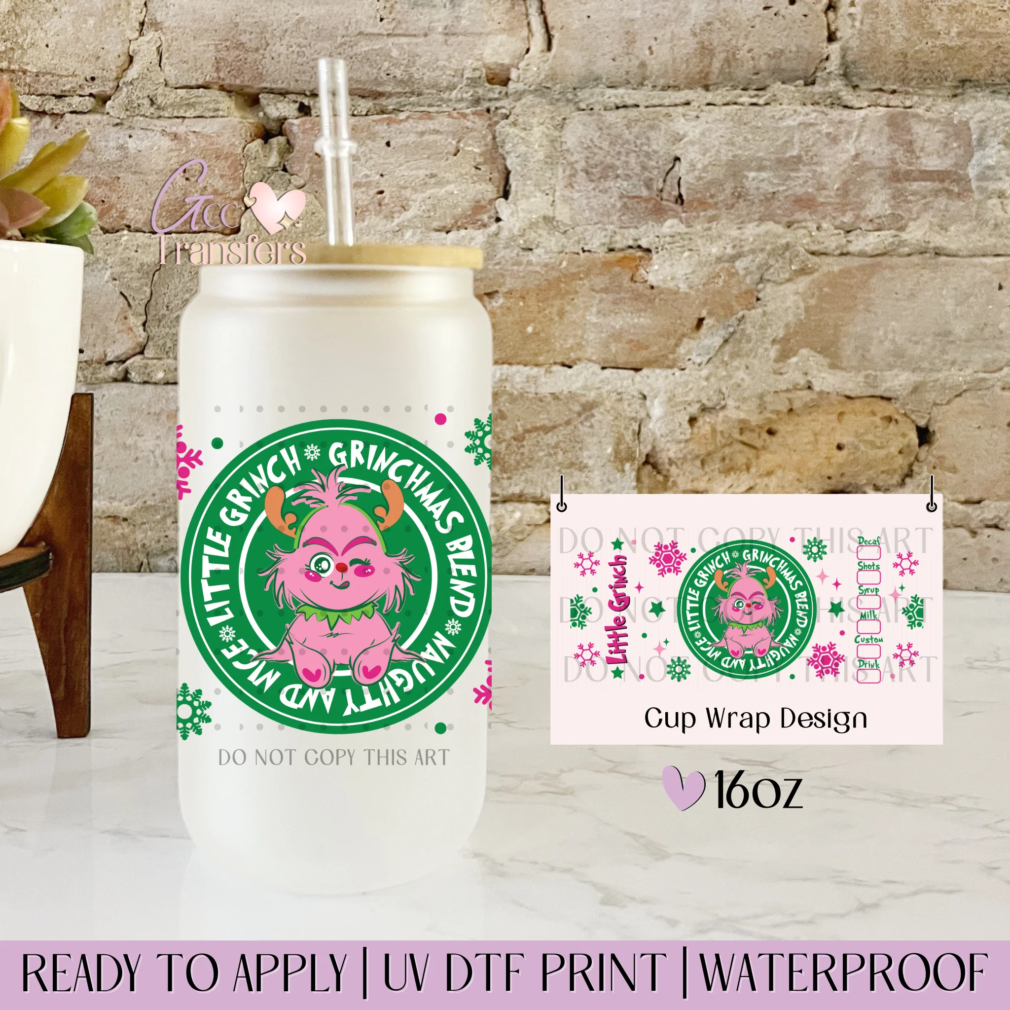 Little Grinch Coffee Pink Green - 16oz cup