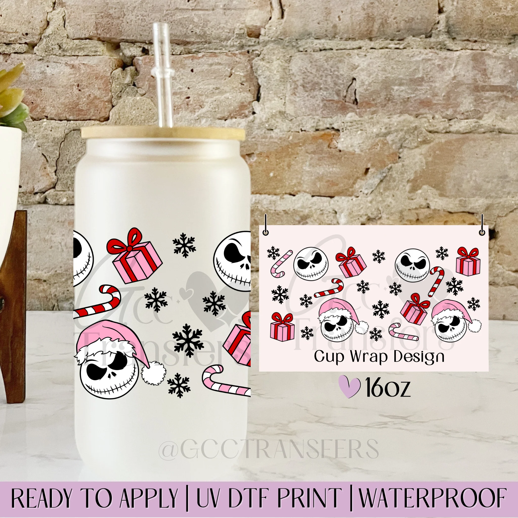 Pink Christmas Nightmare Character Face - 16oz cup