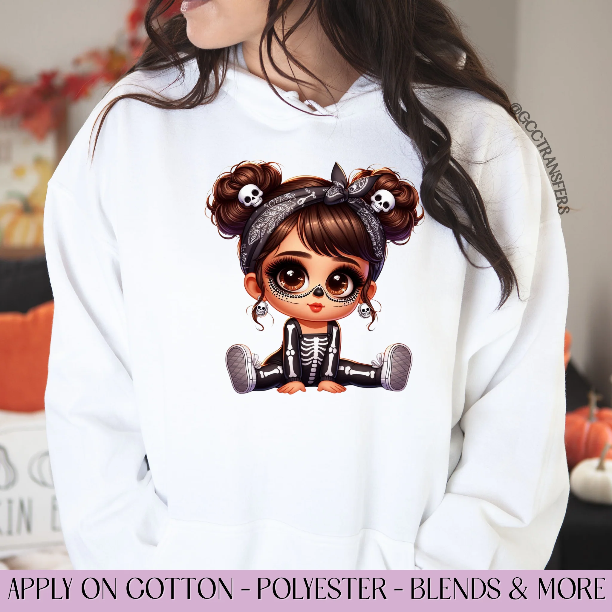 Baby Latina Dia de los Muertos 2 Buns Skull - Graphic Apparel