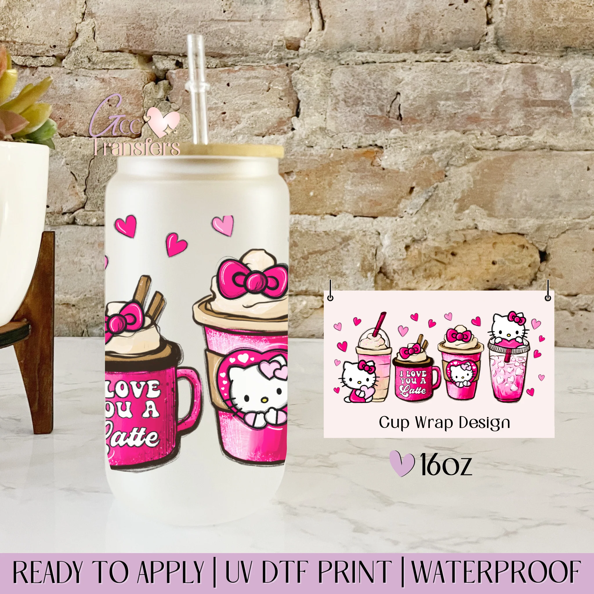 Cat Valentine Iced Coffee - 16oz cup