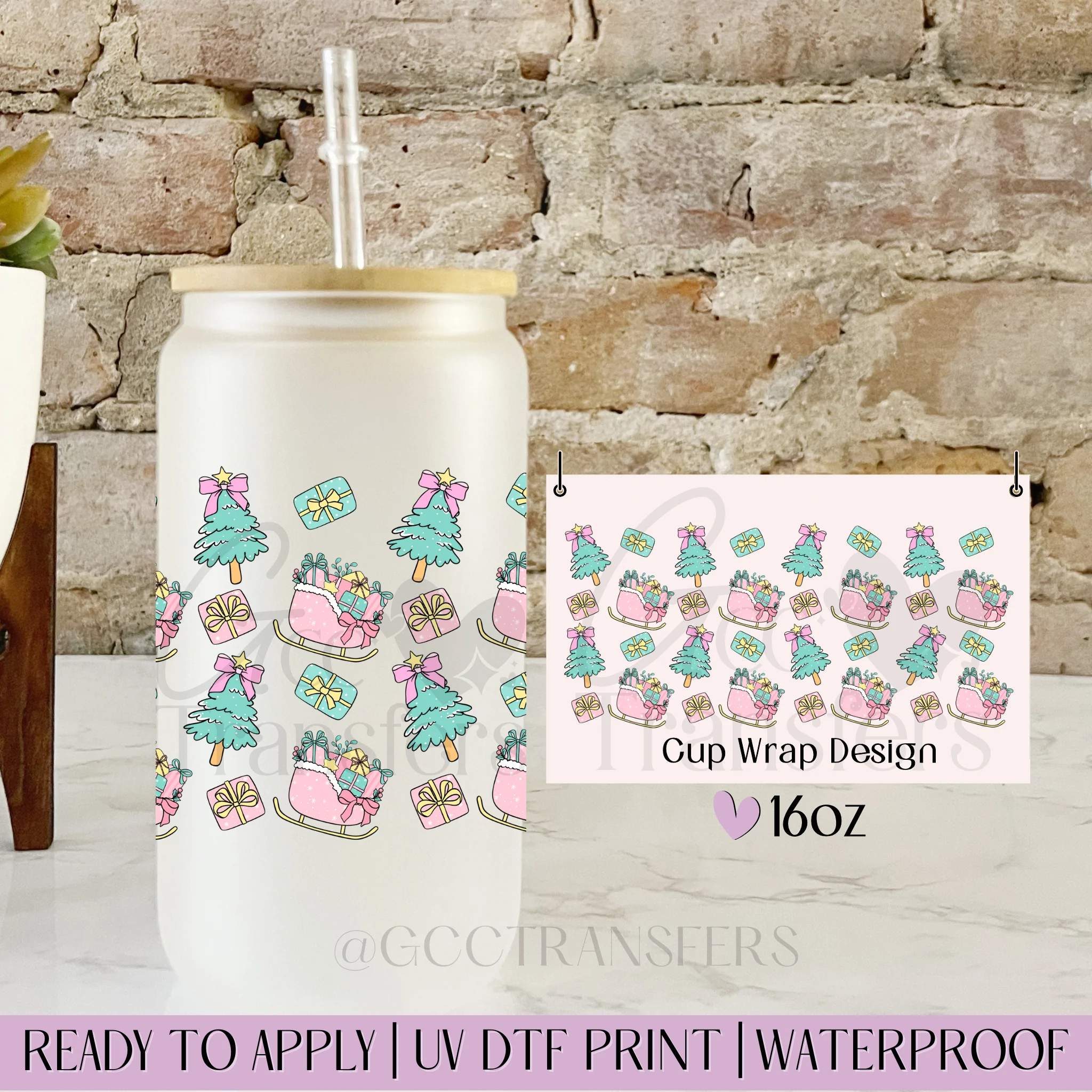 Pink Santa's Sleigh - 16oz cup