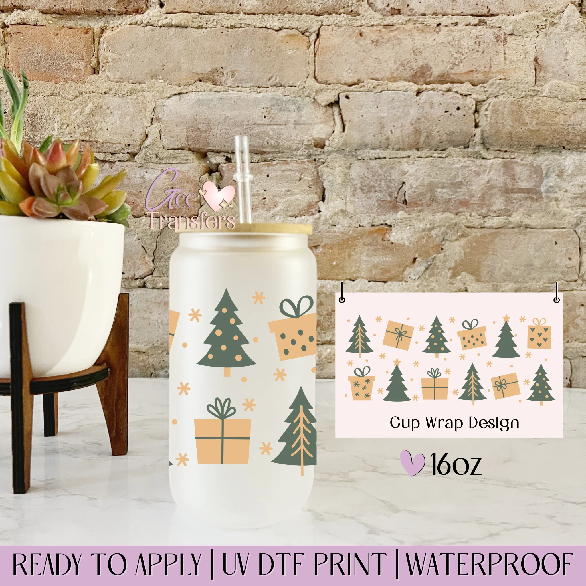 Green Christmas Trees & Gifts - 16oz cup