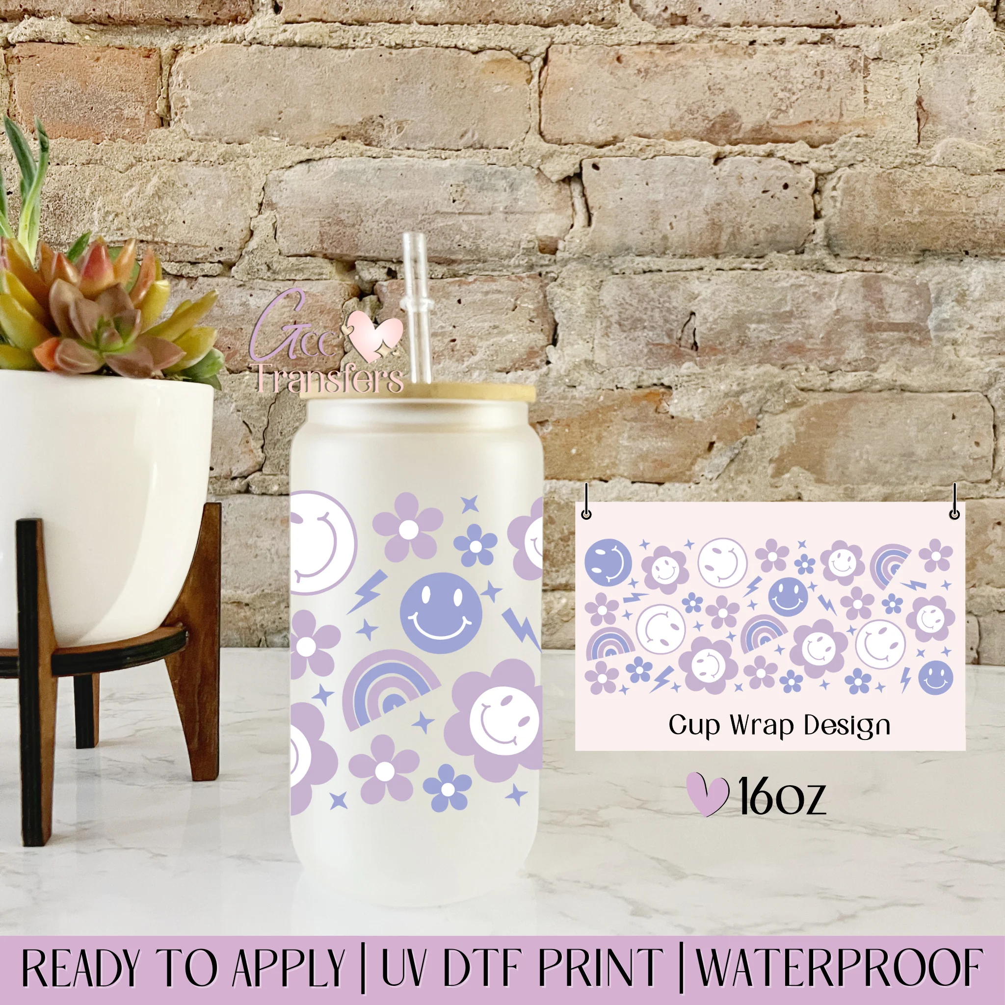 Lilac Smiling Faces  - 16oz cup