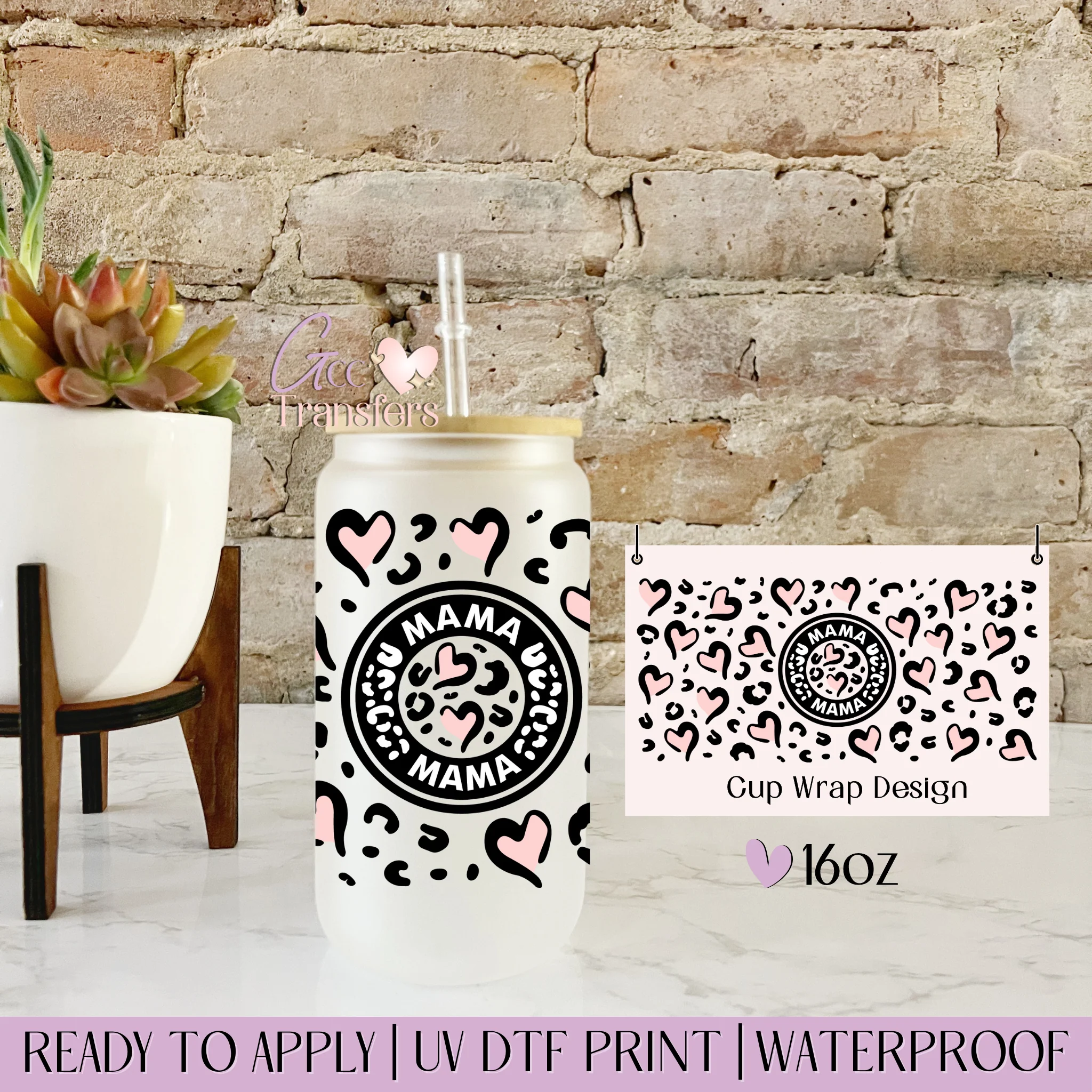 Mama Leopard Hearts - 16oz cup