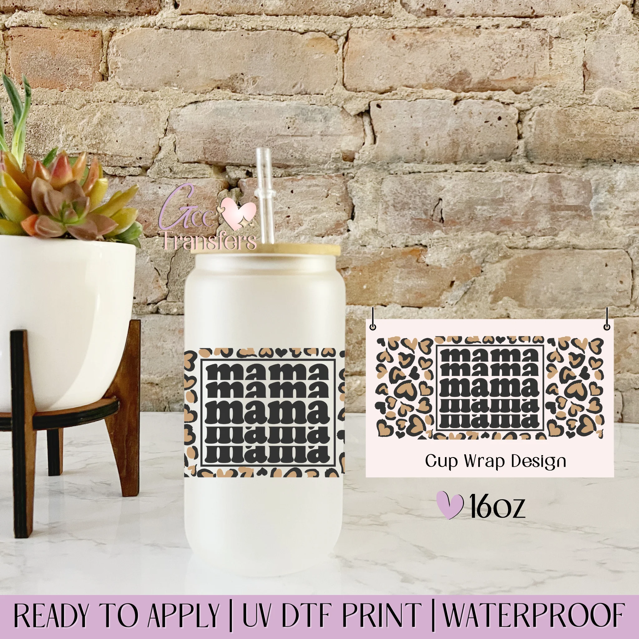 Mama Cheetah Hearts - 16oz cup