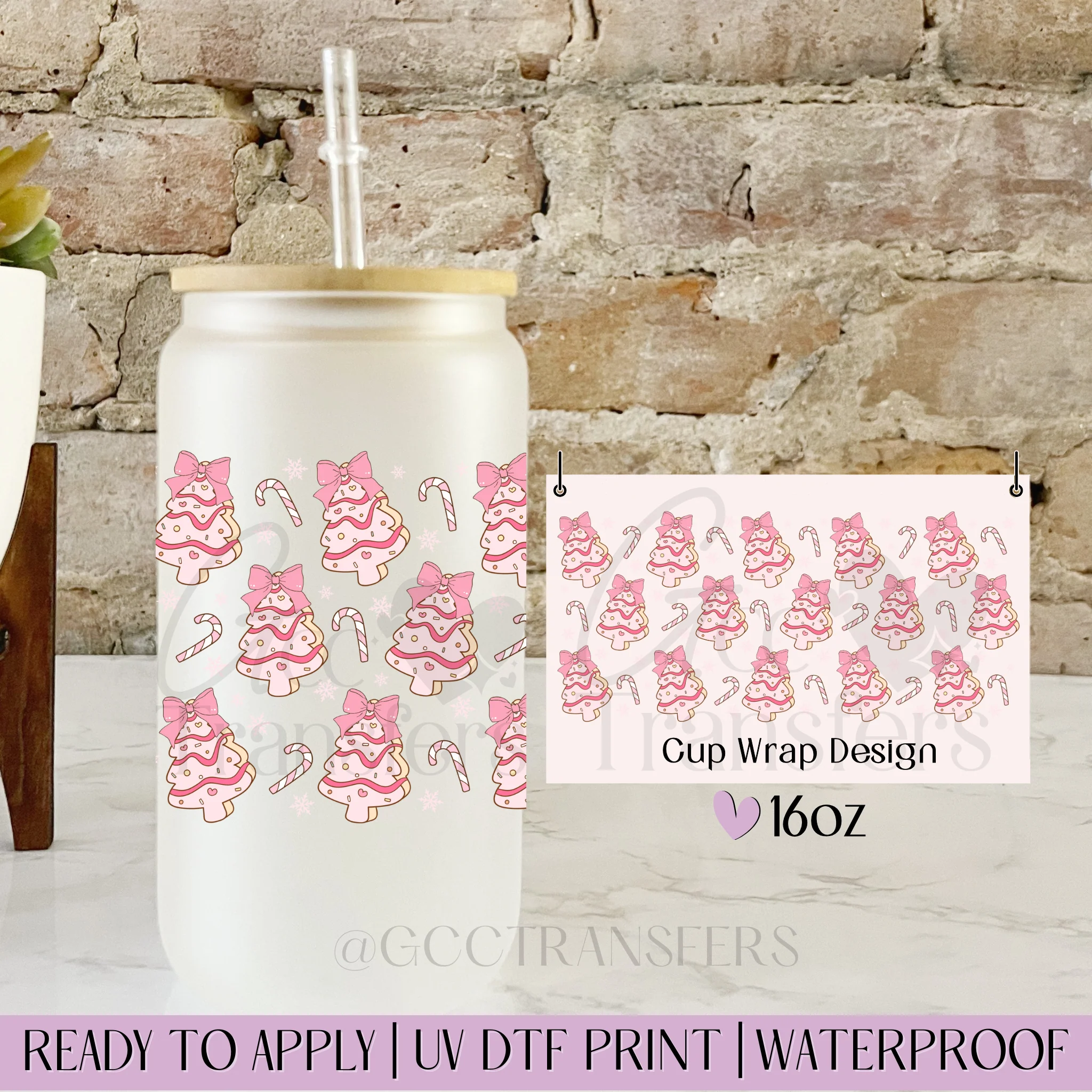 Cookies Pink Xmas Candy Cane - 16oz cup