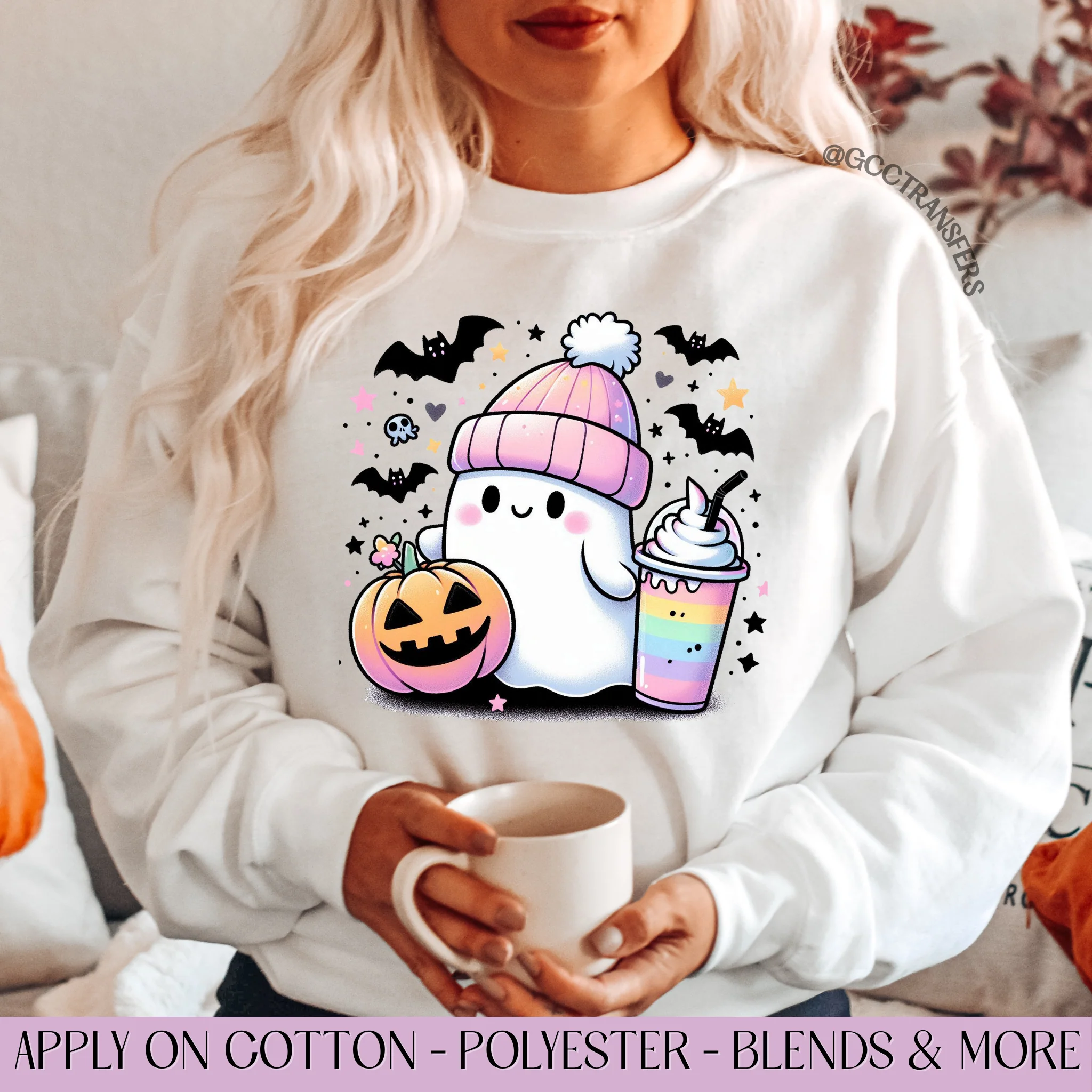 Cute Ghost Bougie Coffee Colorful - Graphic Apparel