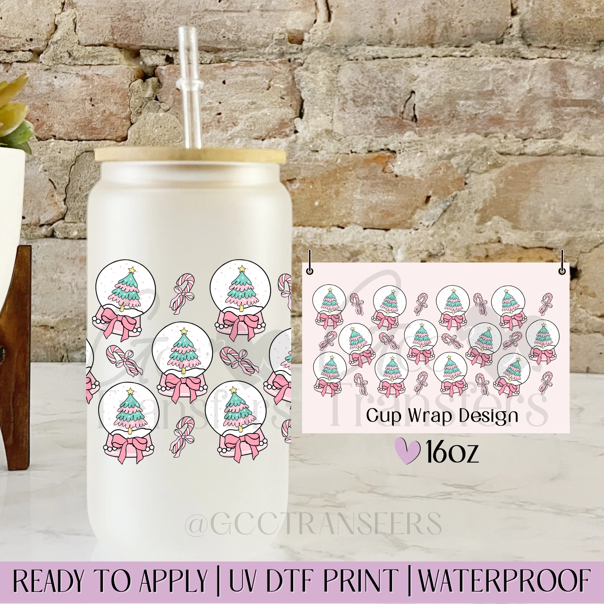 Snow Globes Pink Xmas - 16oz cup