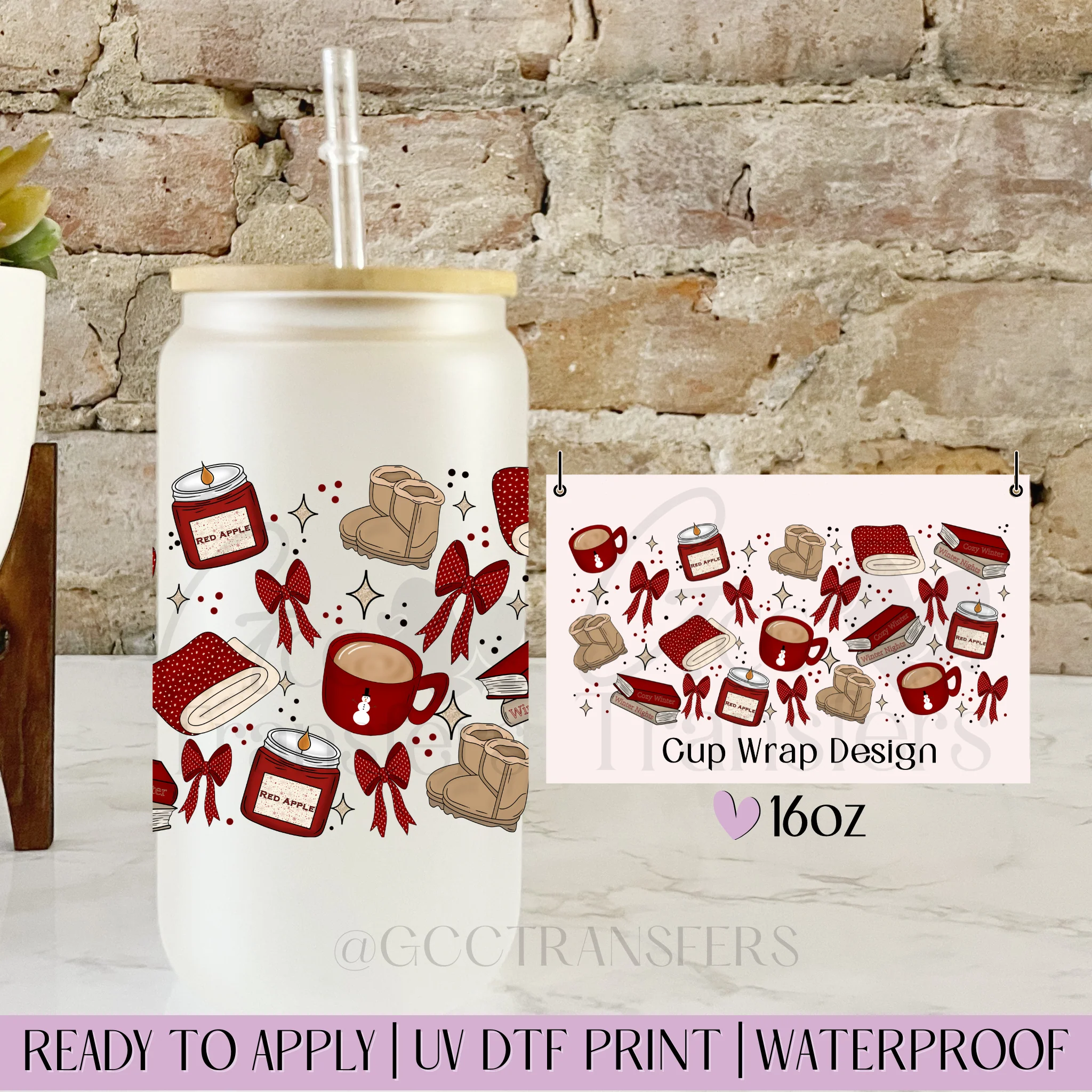 Winter Red Bookish Girl - 16oz cup