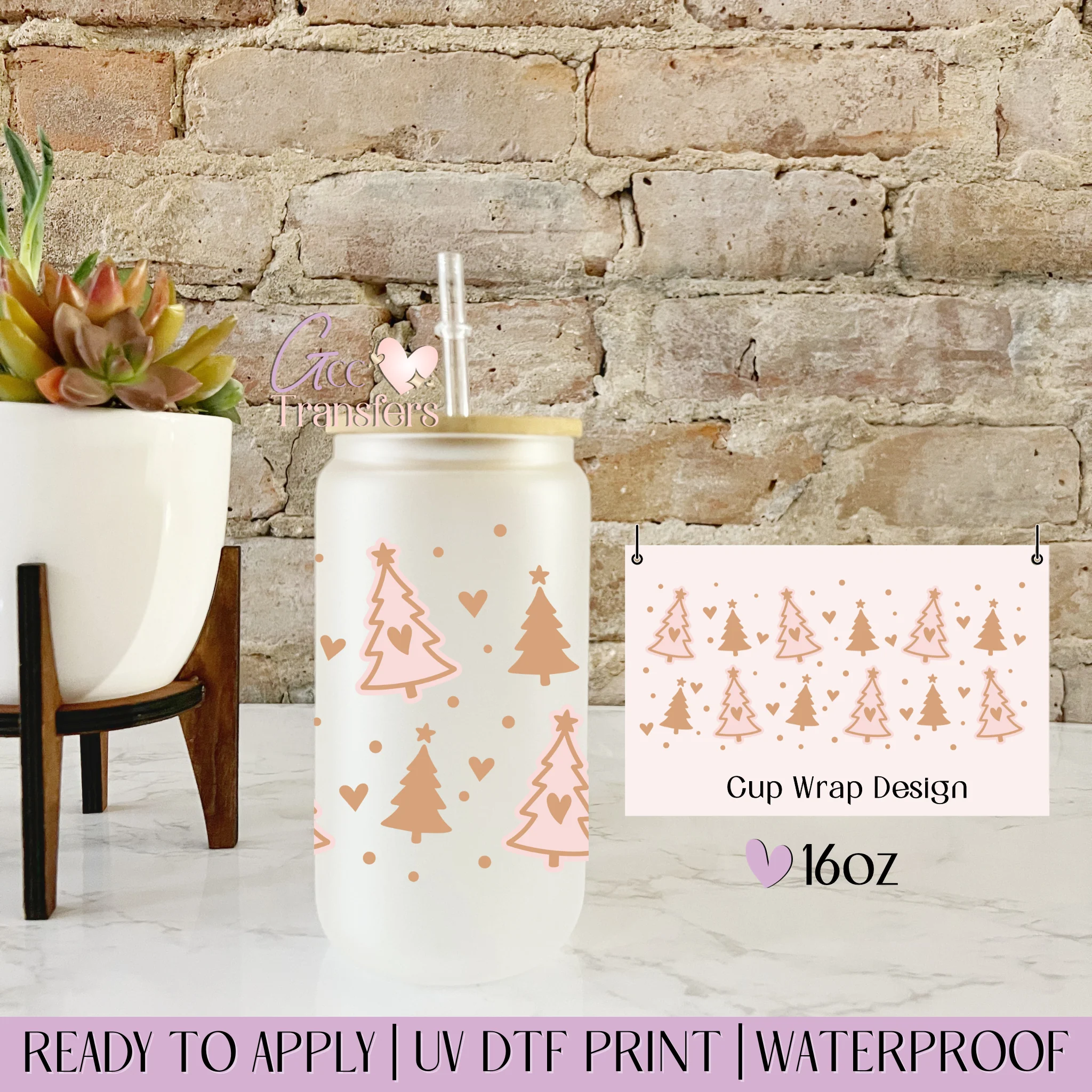 Pink Christmas Trees Hearts - 16oz cup