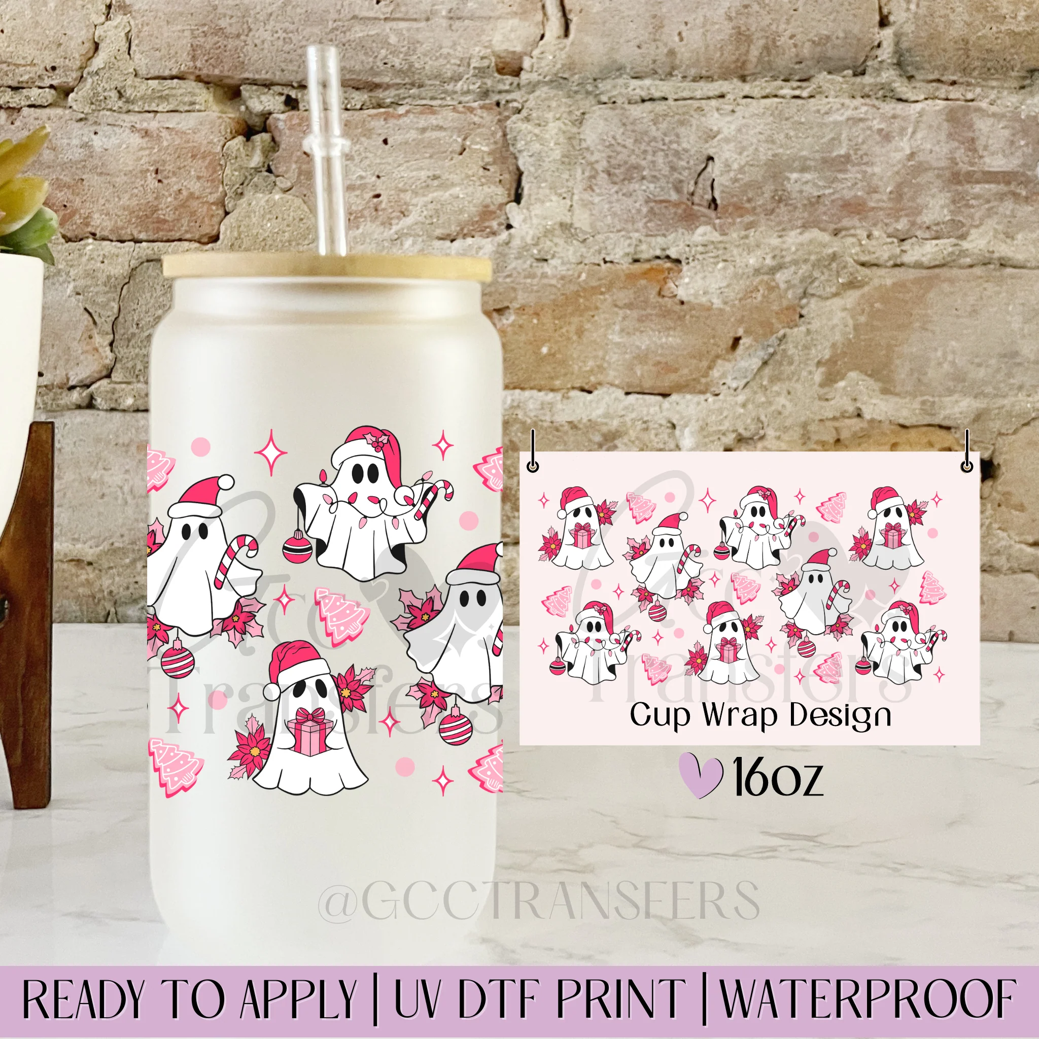 Pink Christmas Cute Ghost - 16oz cup