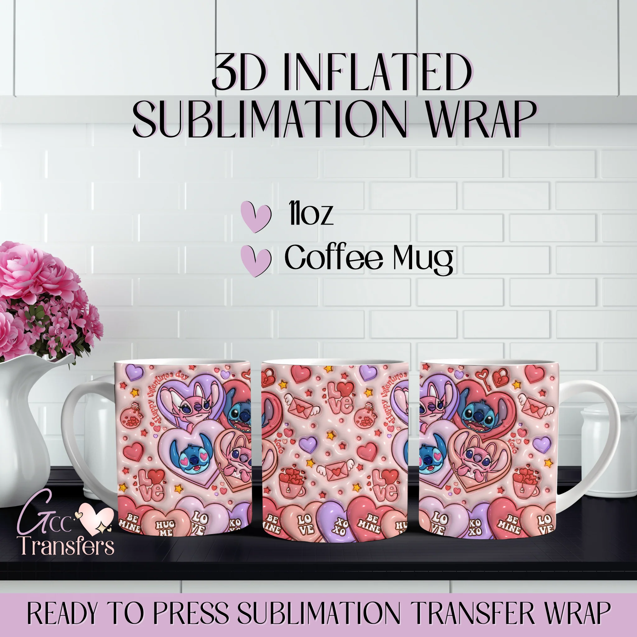 Cute Character Pink Hearts - 11oz Mug