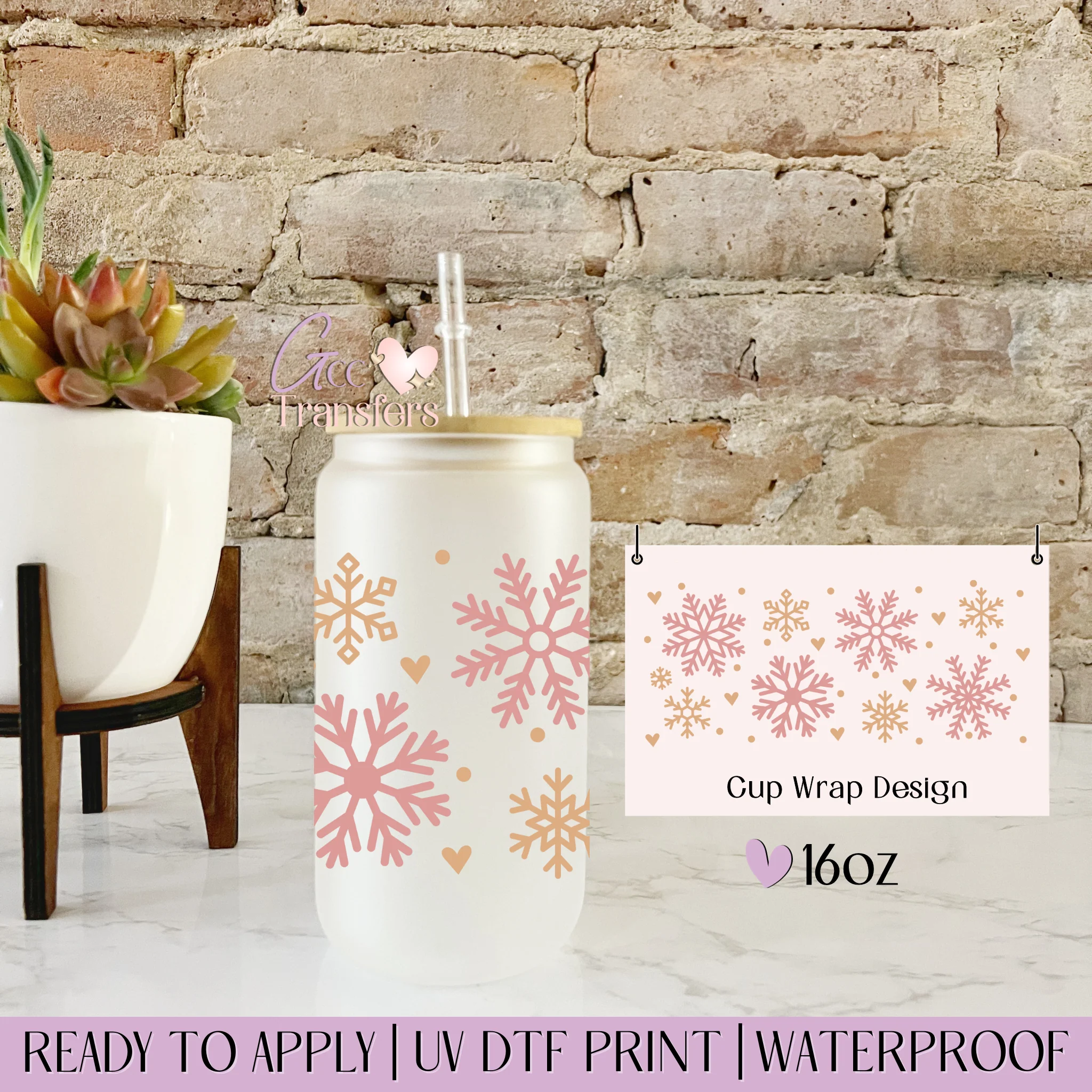 Beige Pink Snowflakes - 16oz cup