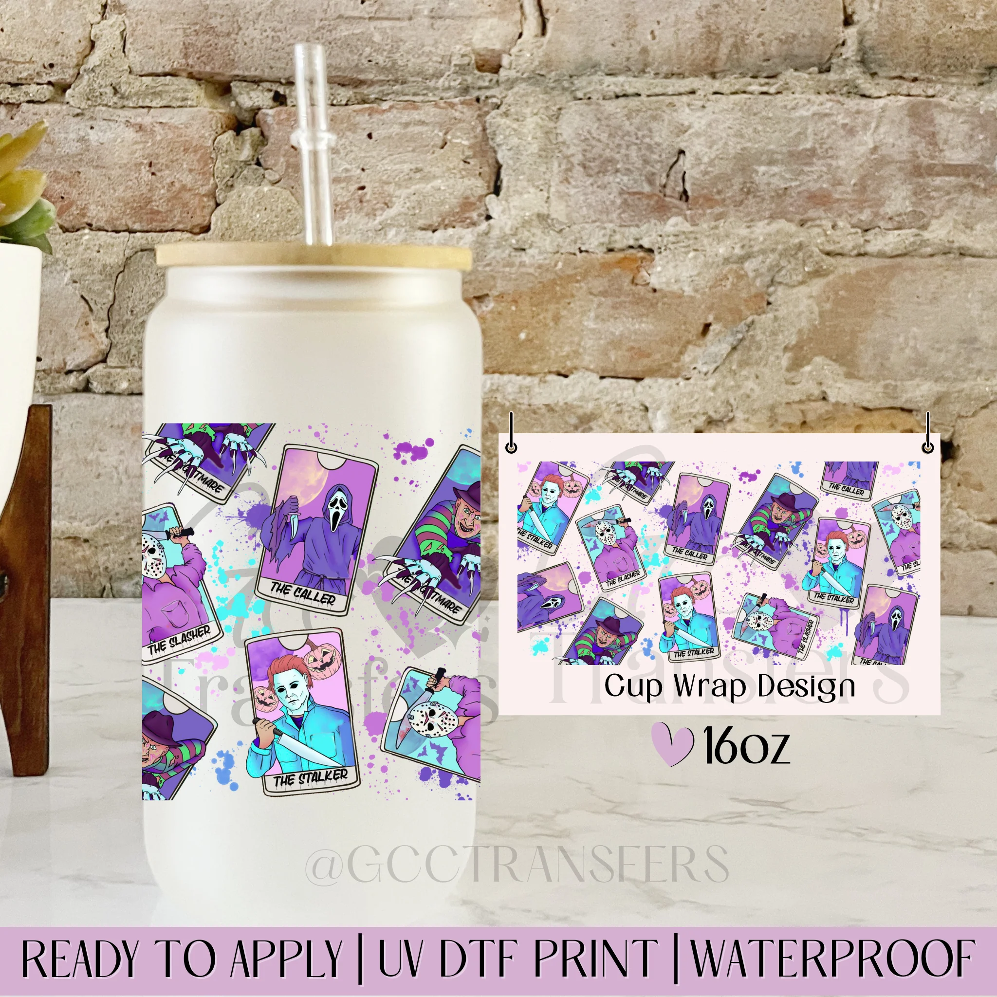 Purple Horror Characters Tarot Cards - 16oz cup