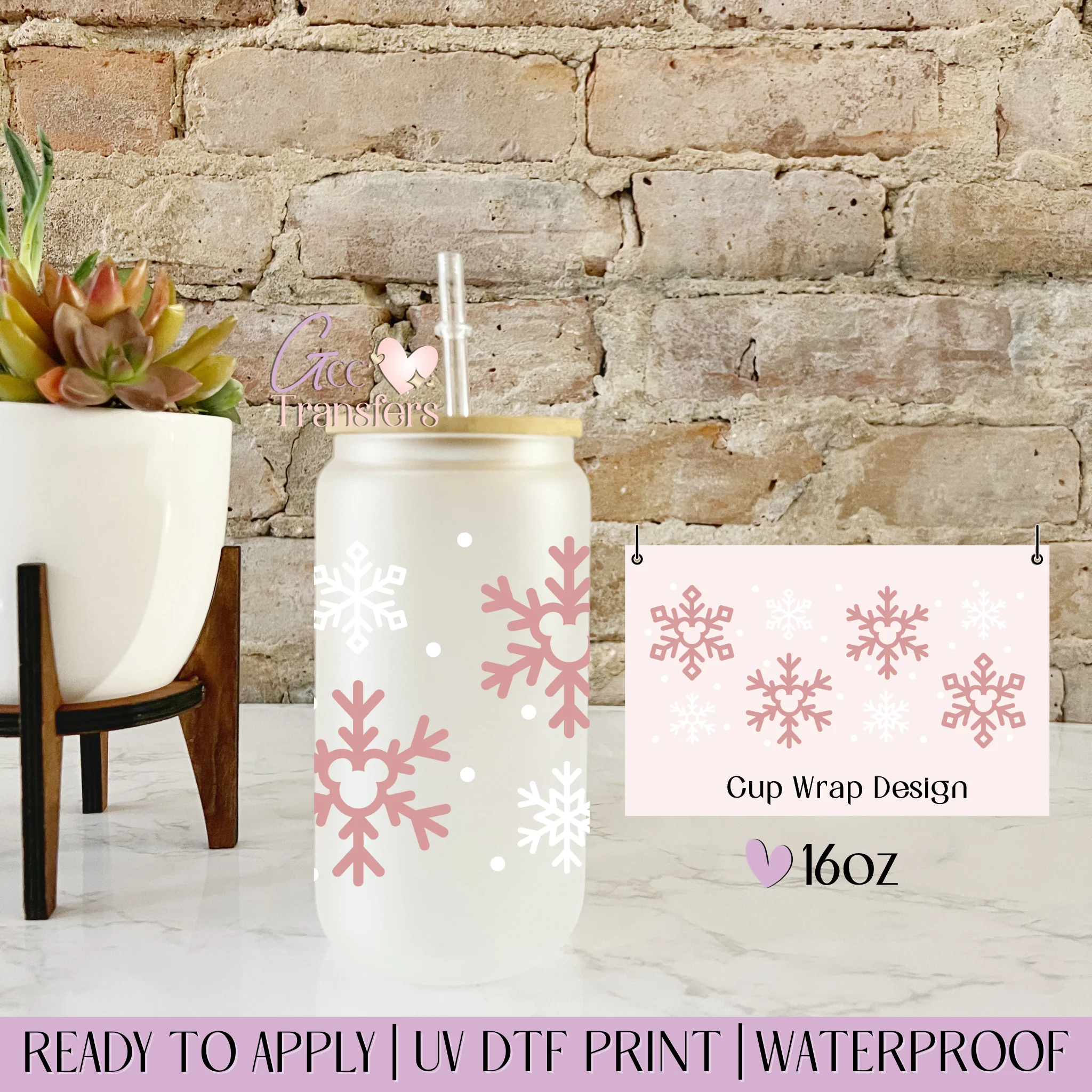 Pink Snowflakes Mouse - 16oz cup