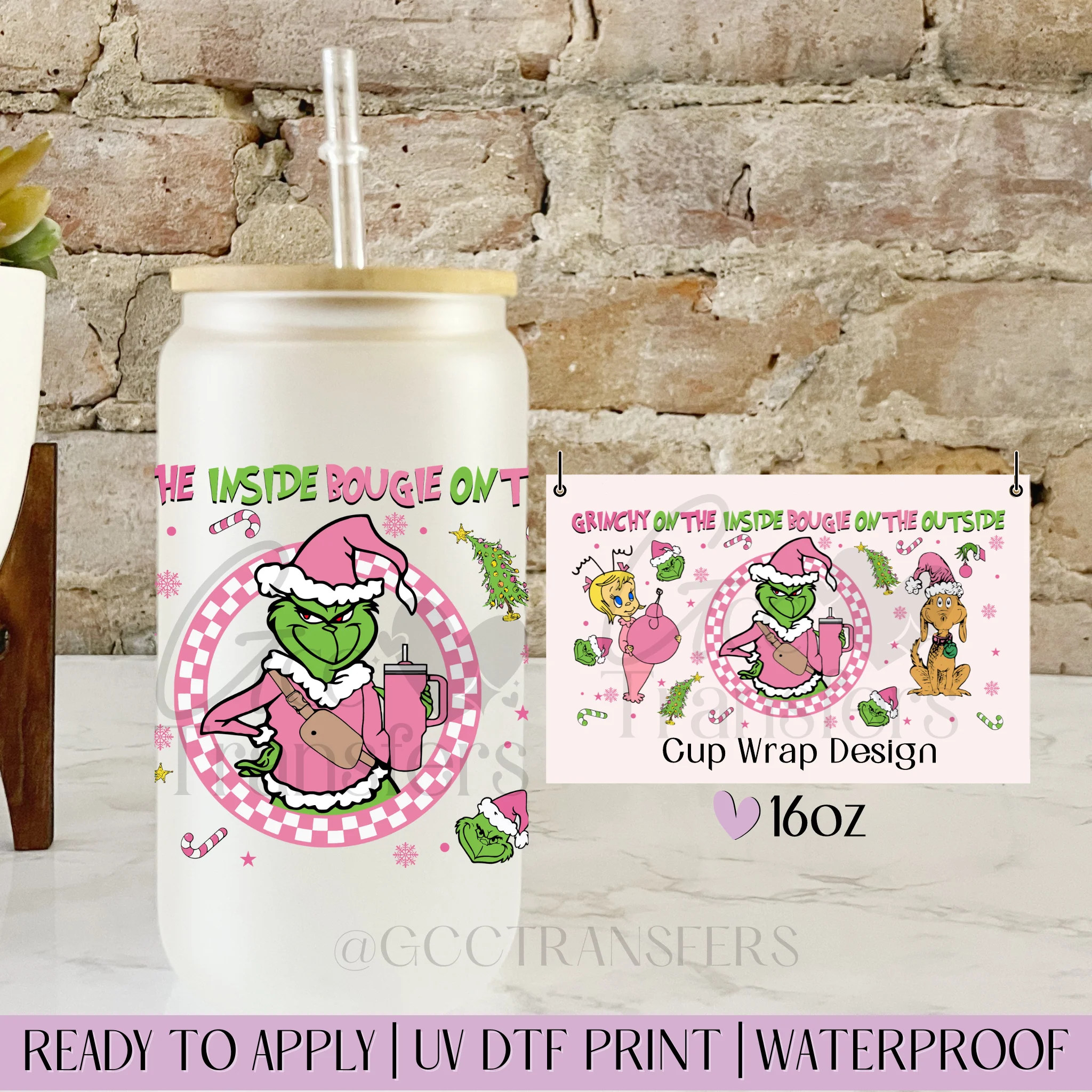 Checkered Grinchy on The Inside - 16oz cup