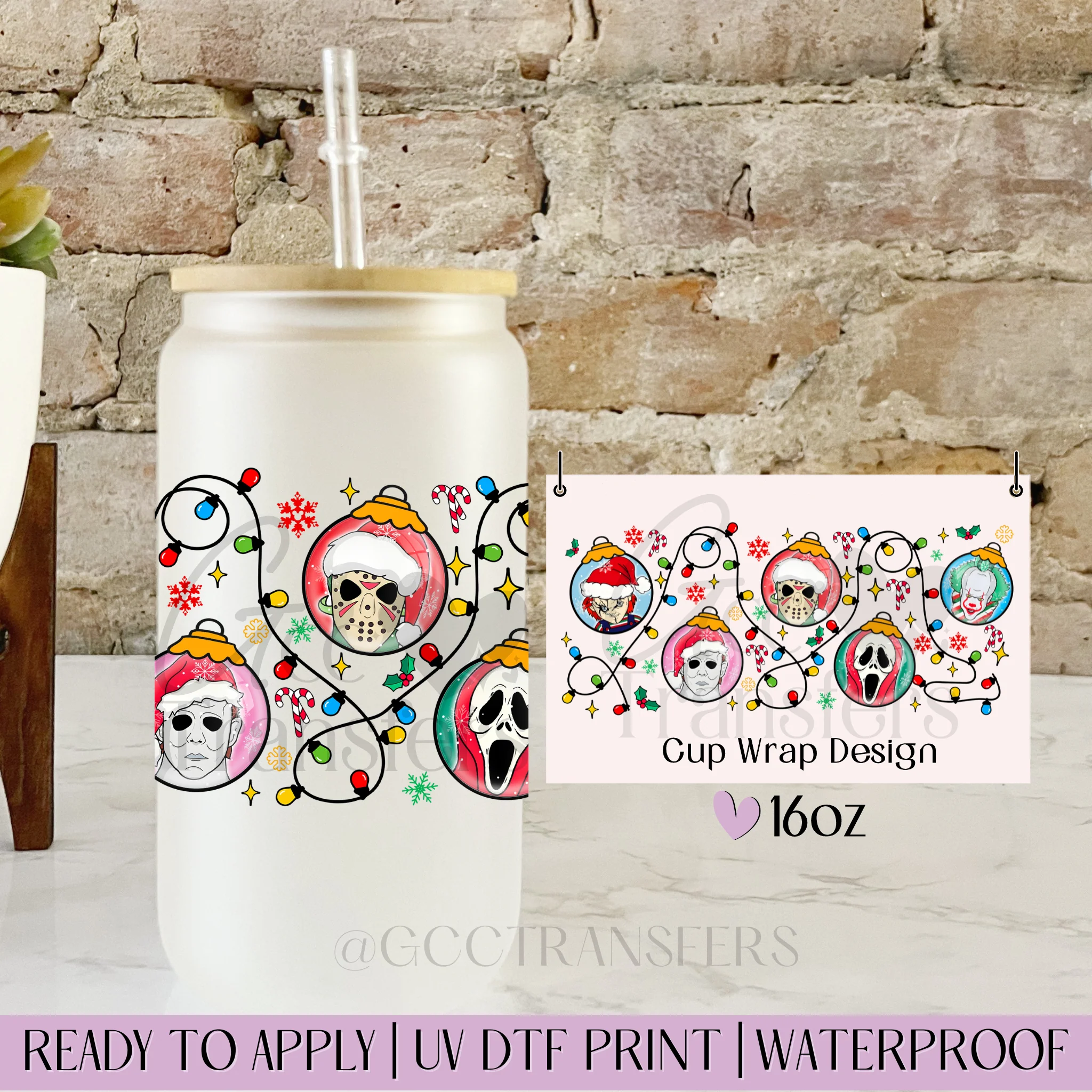 Horror Characters Christmas Lights - 16oz cup