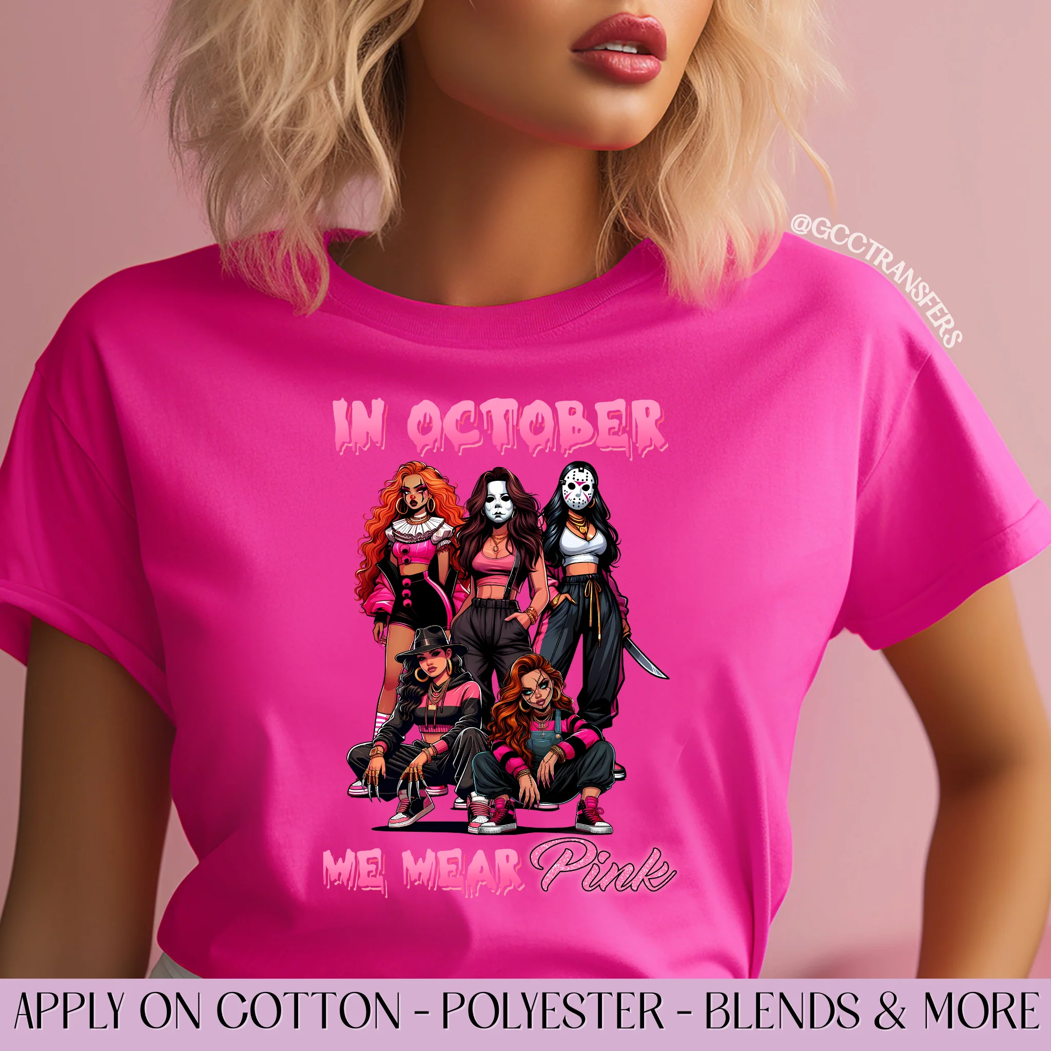 In October We Wear Pink Horror Characters Girls - Graphic Apparel
