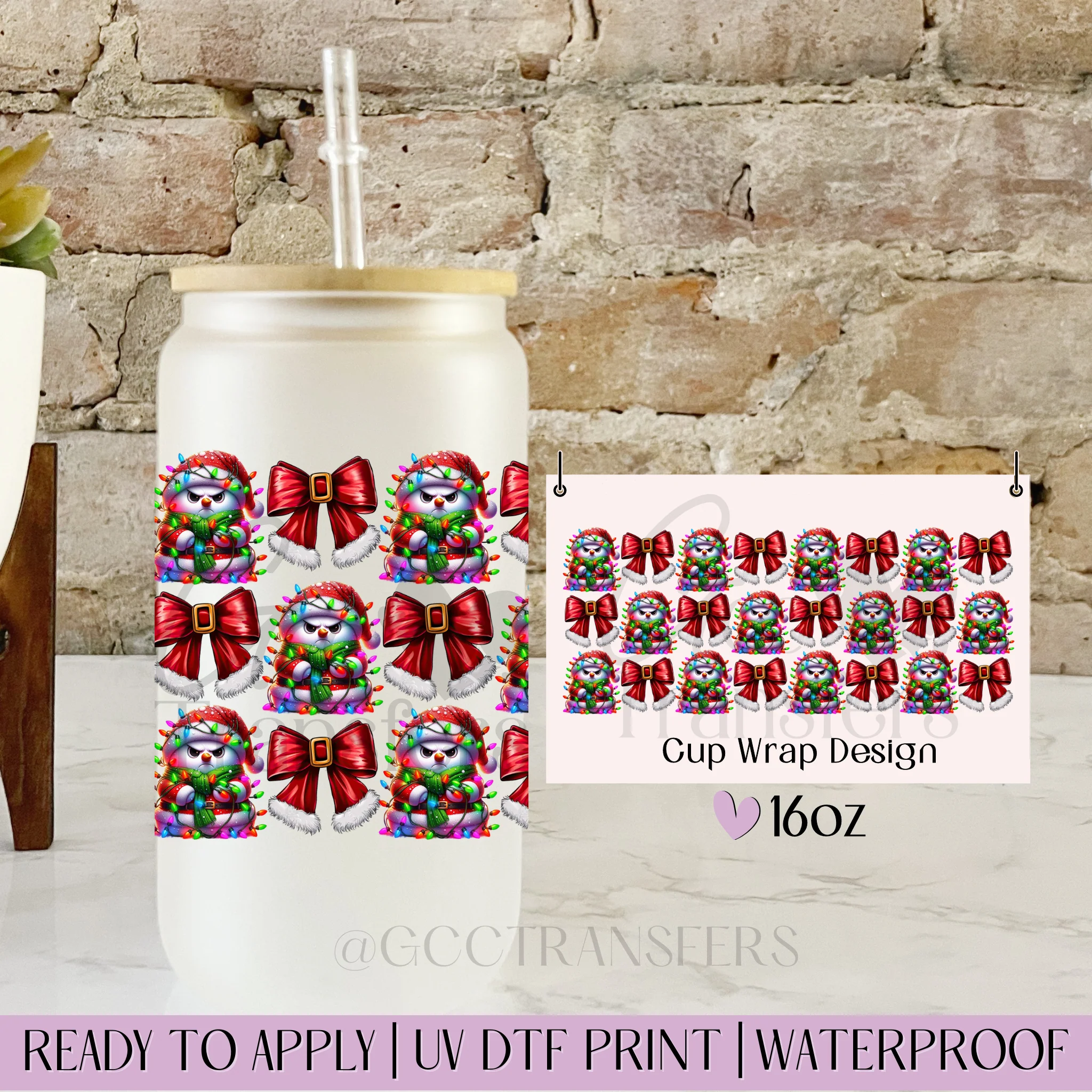 Grumpy Snowman Christmas Lights - 16oz cup