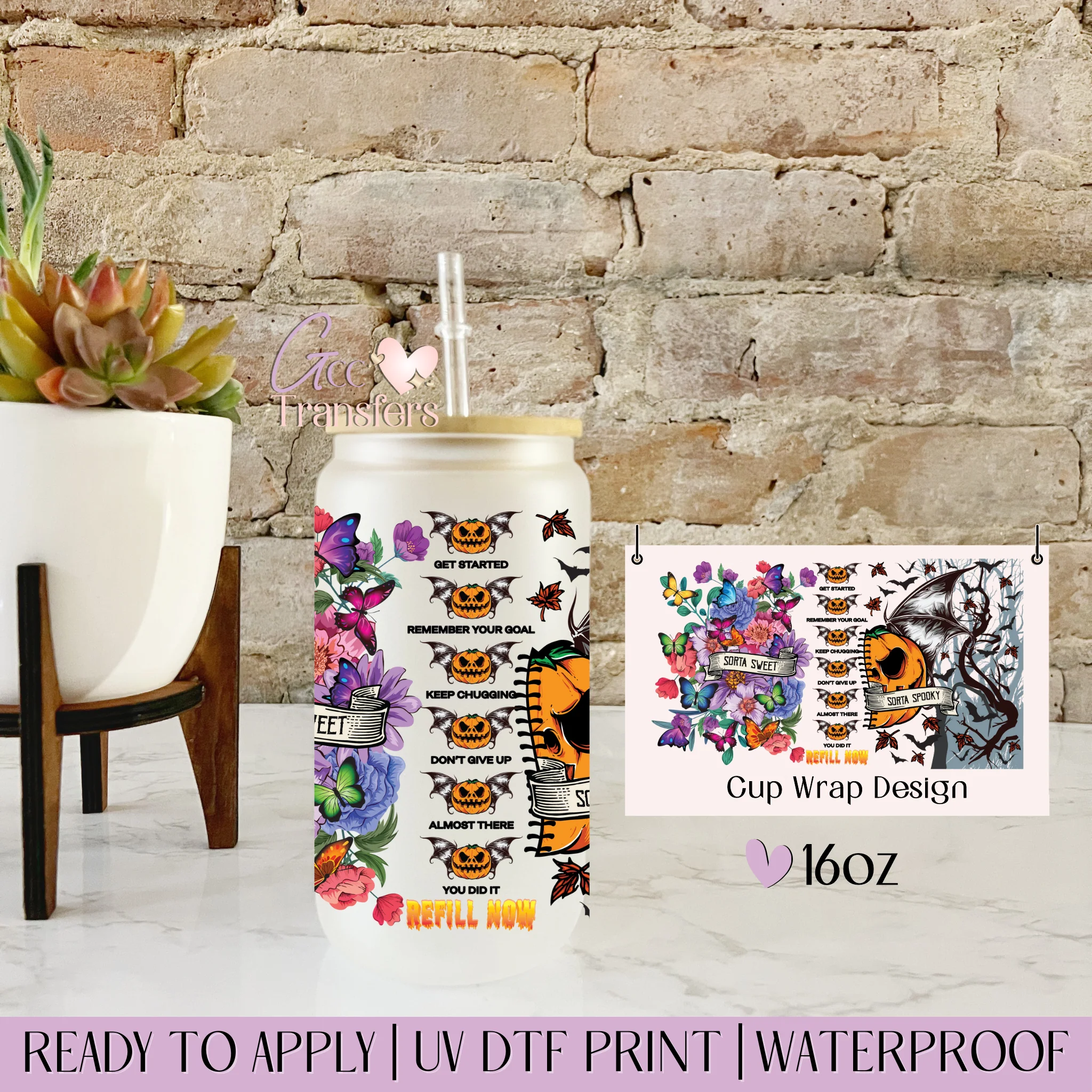 Sorta Spooky Flowers Pumpkin Faces Halloween - 16oz cup