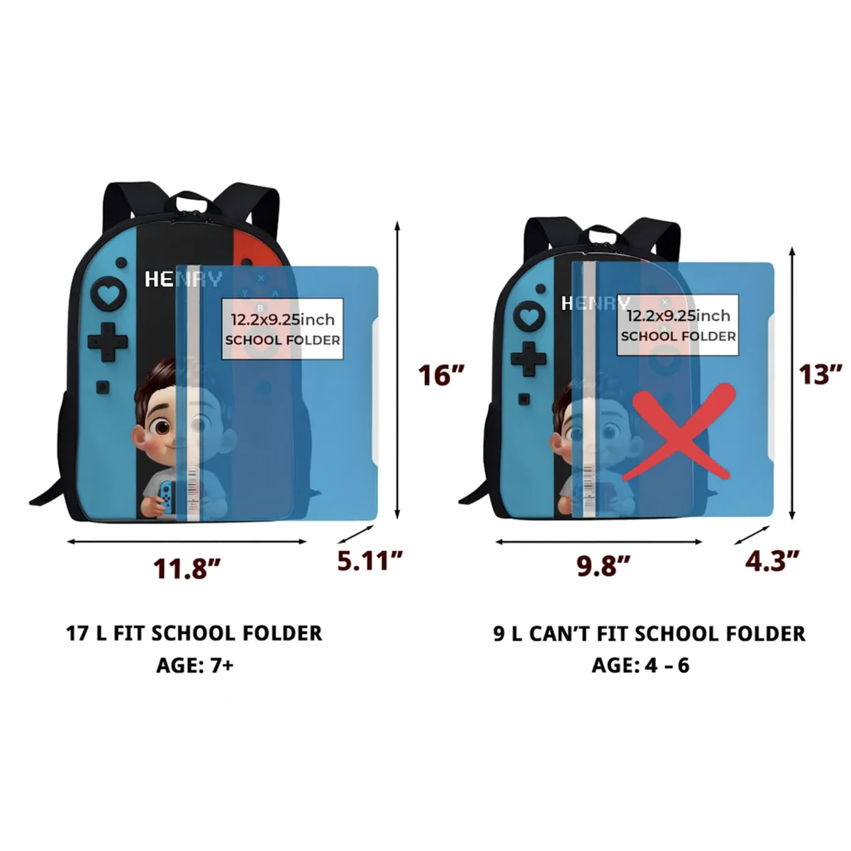 Gamer Design for Boys Girls - Personalized Backpack - Back to School Backpack for Kids