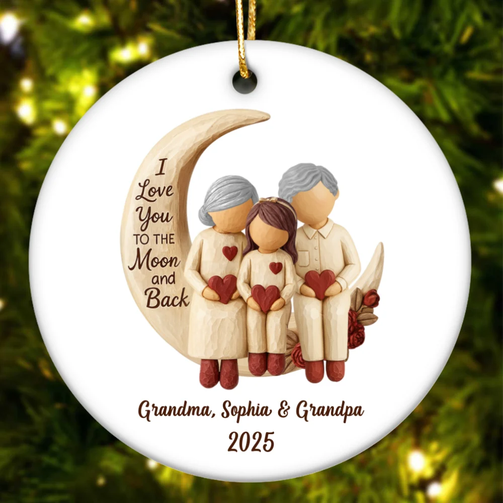 Grandma Grandpa Love You to the Moon & Back - Personalized Ceramic Ornament - Christmas Gift for Grandparents, Granchildren