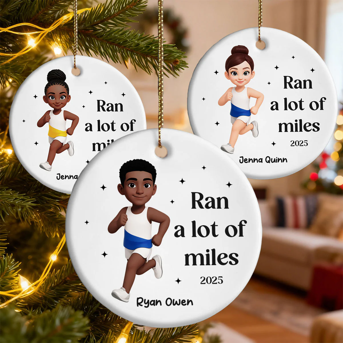 Ran A Lot Of Miles Running Boy Girl - Personalized Ceramic Ornament - Gift for Marathon Runner, Track Senior Night Gift
