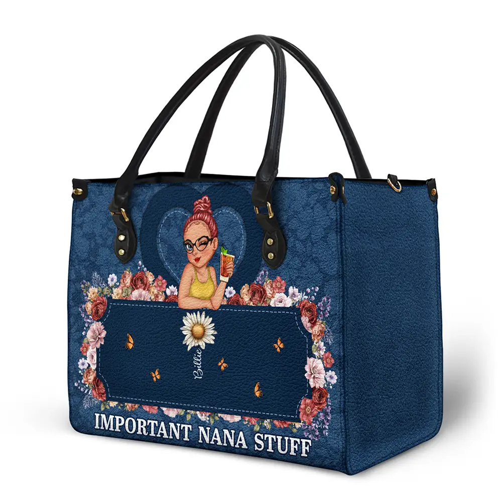 Important Nana Mom Stuff - Personalized Leather Bag