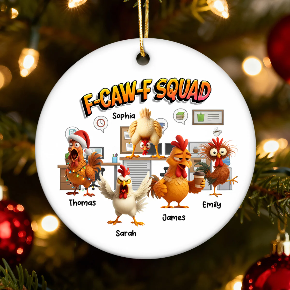 F-Caw-F Squad Funny Chicken Staff - Personalized Ceramic Ornament - Funny Gift For Coworkers, Colleagues